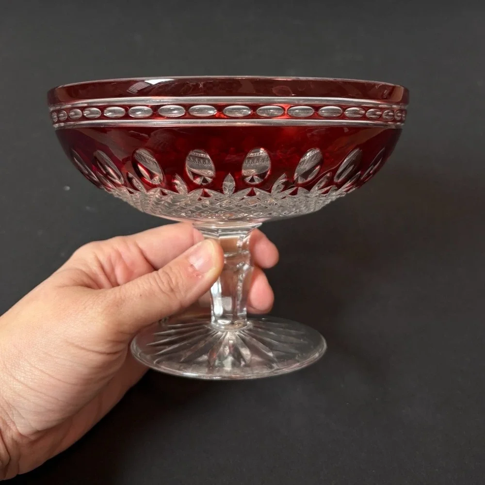 Waterford Crystal Clarendon Pedestal Compote Vintage Ruby Red‎ Crimson Cut Glass